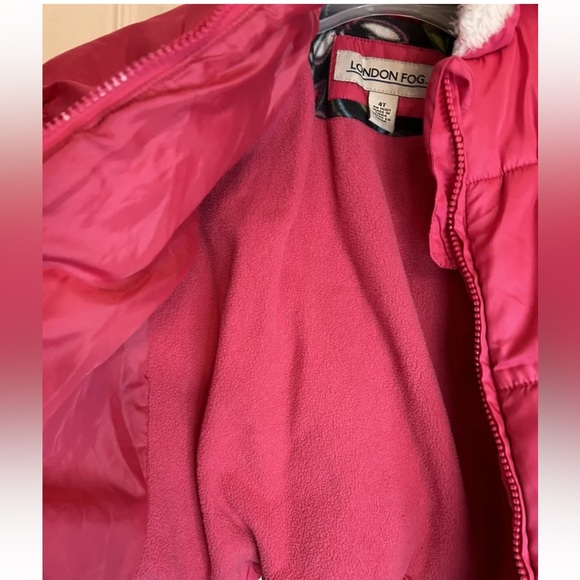 Girls London Fog Pink Fun Fleece Lined Puffer Jacket Size 4 4T Child Small Hood - Picture 5 of 7